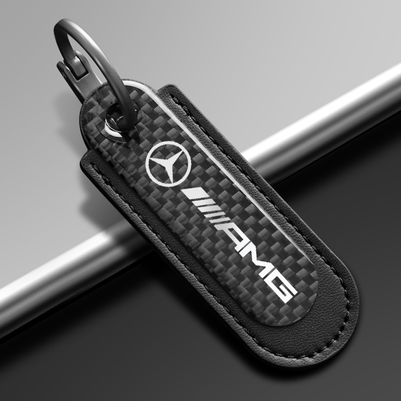 Carbon Fiber Black Leather Keychain For AMG - Boost Your Vehicle with ...