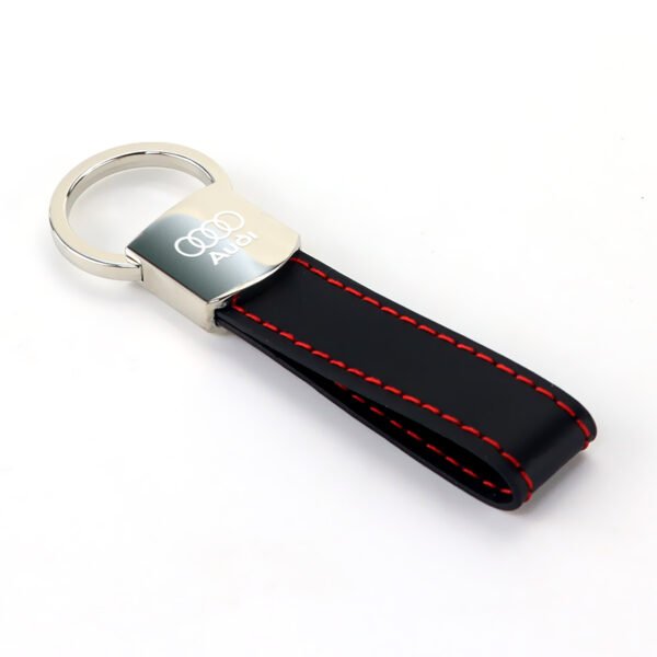 Audi Leather Chrome Red Stitches Keychain