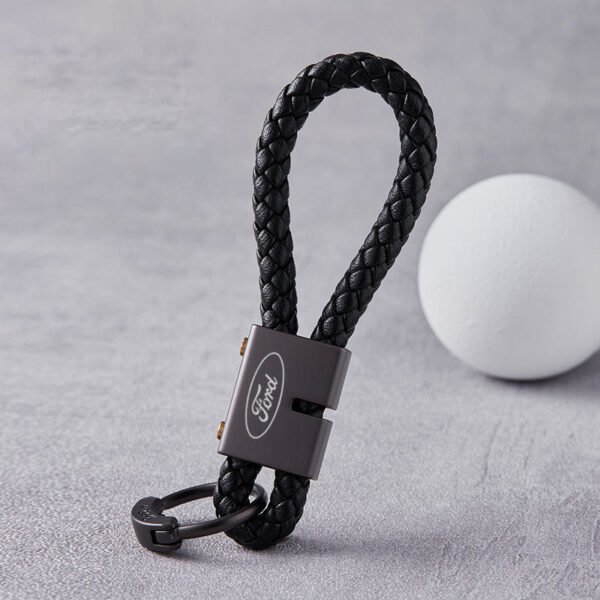 Black Braided Leather Keychain For Ford