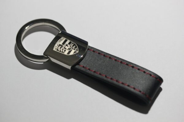 Porsche Leather Chrome Red Stitches Key Chain
