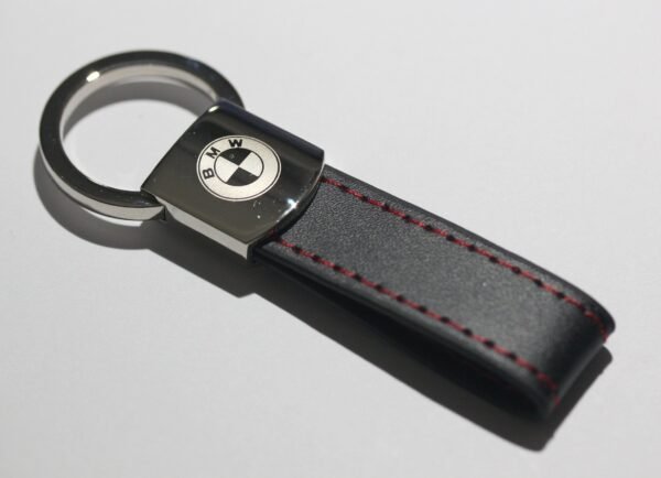 BMW Leather Chrome Red Stitches Key Chain