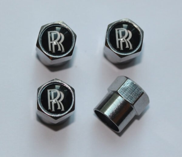 Rolls Royce RR Black Tire Valve Caps - Plus Free Extra Cap