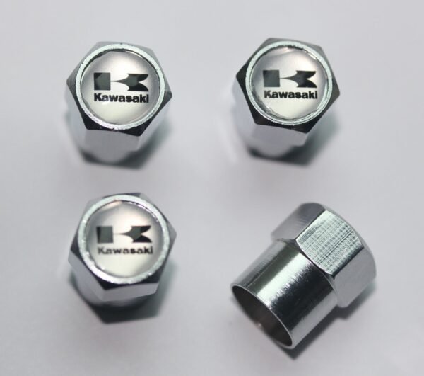 Kawasaki Silver Tire Valve Caps - Plus Free Extra Cap