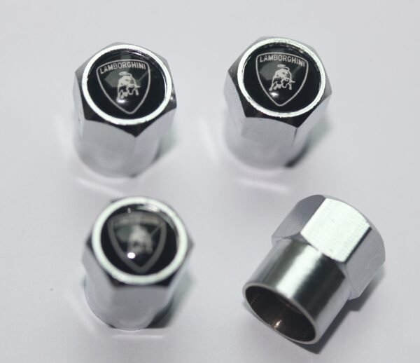 Lamborghini Logo Black & White Tire Valve Caps - Plus Free Extra Cap