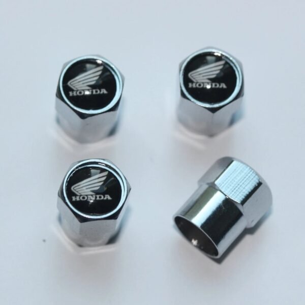 Honda Black & White Wing Motorcycle Tire Valve Stem Caps - Plus Free Extra Cap