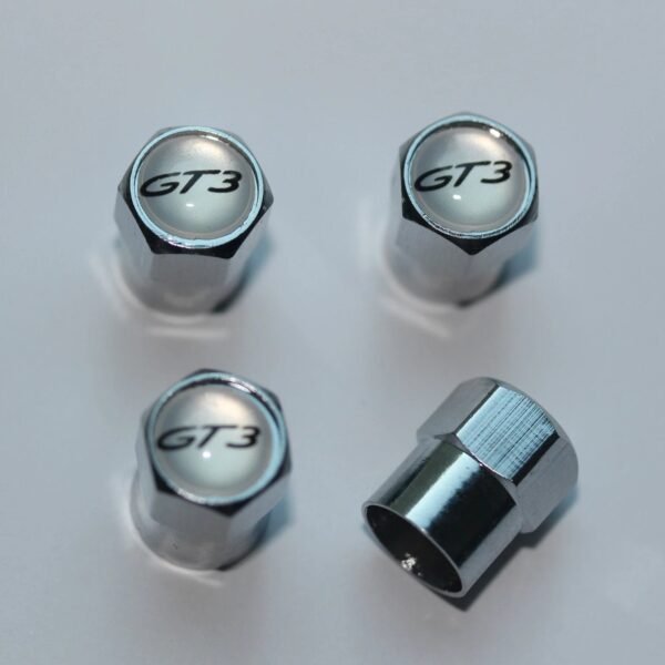 Porsche GT3 Silver Tire Valve Stem Caps - Plus Free Extra Cap