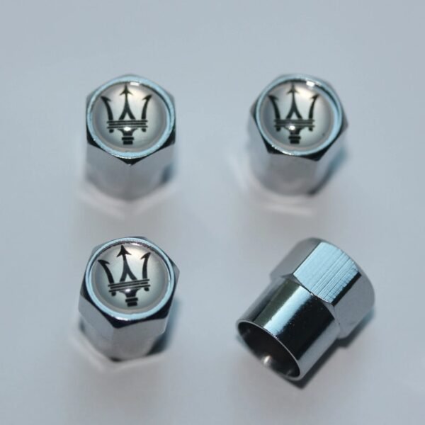 Maserati Silver Tire Valve Caps - Plus Free Extra Cap