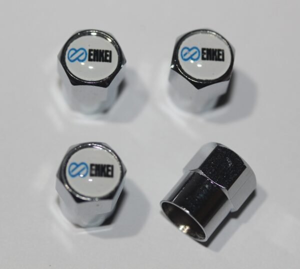 Enkei White Tire Valve Caps - Plus Free Extra Cap