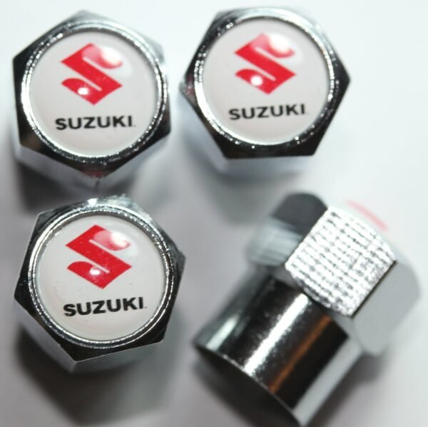 Suzuki White Tire Valve Stem Caps - Plus Free Extra Cap