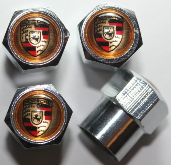 Porsche Gold Tire Valve Stem Caps - Plus Free Extra Cap