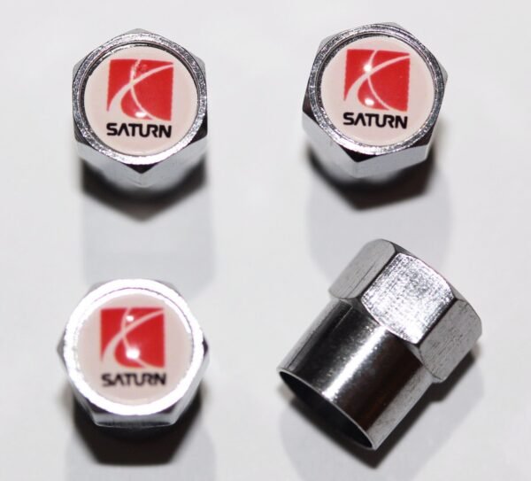 Saturn White Tire Valve Caps - Plus Free Extra Cap