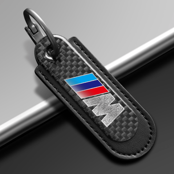 Carbon Fiber Black Leather Keychain For BMW M