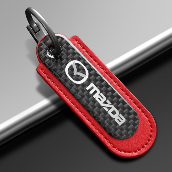 Carbon Fiber Red Leather Keychain For Mazda