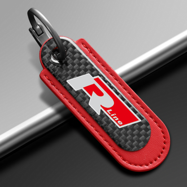 Carbon Fiber Red Leather Keychain For Volkswagen R Line