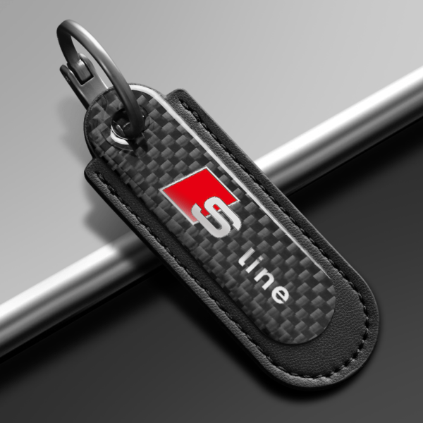 Carbon Fiber Black Leather Keychain For Audi Carbon S Line