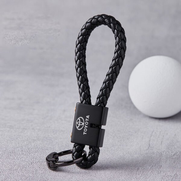 Black Braided Leather Keychain For Toyota
