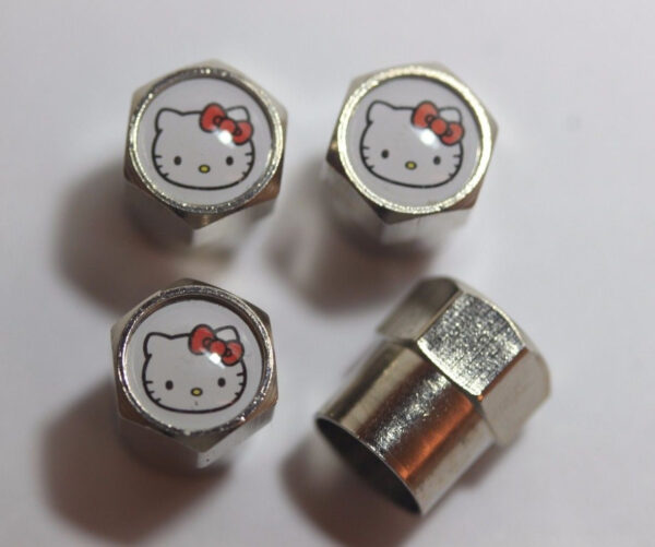 Hello Kitty White Tire Valve Caps - Plus Free Extra Cap