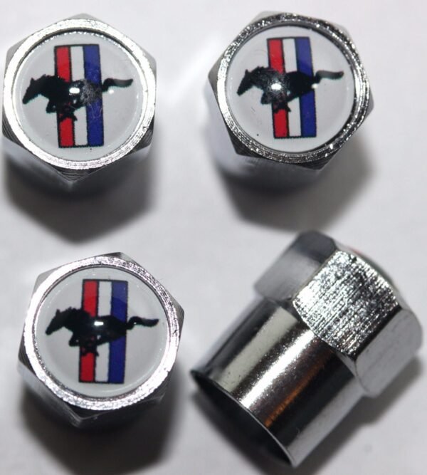 Ford Mustang White Tire Valve Caps - Plus Free Extra Cap
