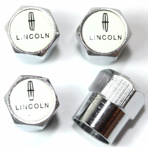 Lincoln White Tire Valve Caps - Plus Free Extra Cap