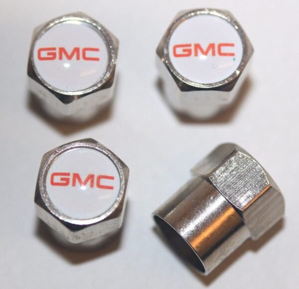 GMC White Tire Valve Caps - Plus Free Extra Cap