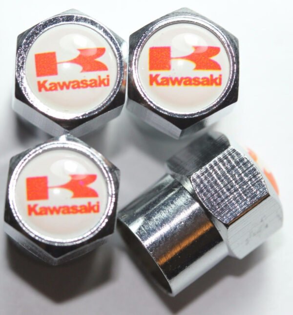 Kawasaki White Tire Valve Caps - Plus Free Extra Cap