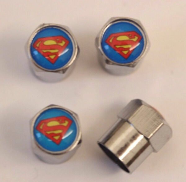 Superman Tire Air Valve Caps - Plus Free Extra Cap