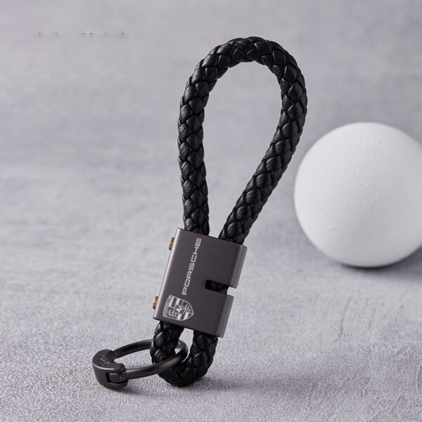 Black Braided Leather Keychain For Porsche