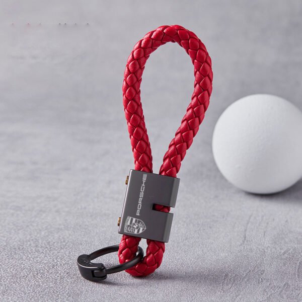 Red Braided Leather Keychain For Porsche