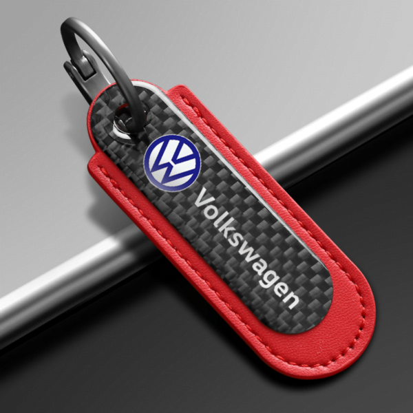Carbon Fiber Red Leather Keychain For Volkswagen