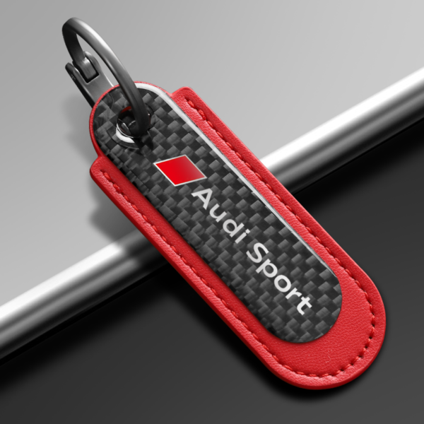 Carbon Fiber Red Leather Keychain For Audi Sport