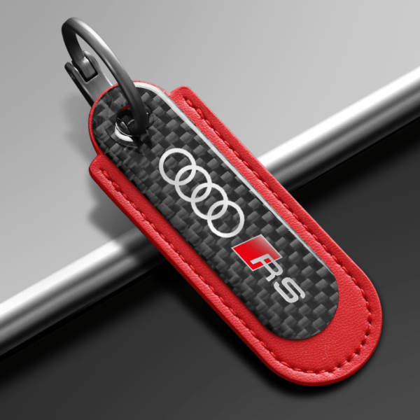 Carbon Fiber Red Leather Keychain For Audi RS