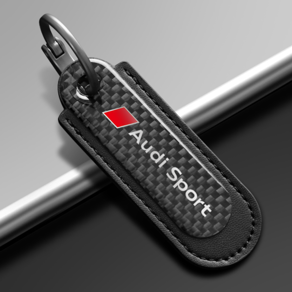 Carbon Fiber Black Leather Keychain For Audi Sport