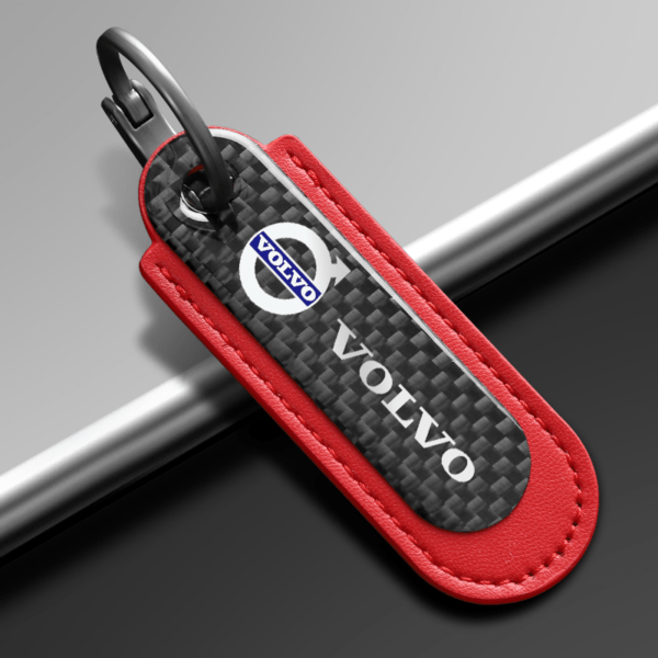 Carbon Fiber Red Leather Keychain For Volvo