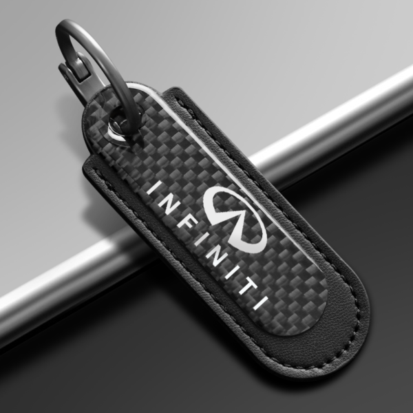 Carbon Fiber Black Leather Keychain For Infiniti