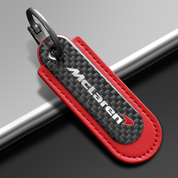 Carbon Fiber Red Leather Keychain For McLaren