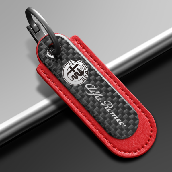 Carbon Fiber Red Leather Keychain For Alfa Romeo