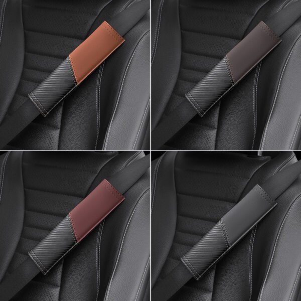 Carbon Fiber Pattern Leather Seat Belt Cover Pad - Image 2